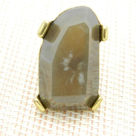 Brown White Marbled Lucite Large Gold Tone Modern - Picture 5 of 5